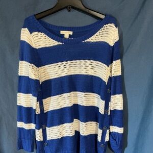 New York & Company Blue and Cream Striped Sweater